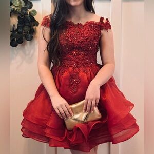 Junior Women's Off Shoulder Cocktail Party Burgundy Lace Gown Dress Size 6 New